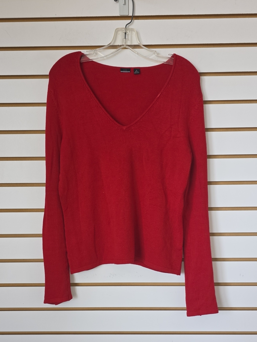 Olo Red V-Neck Sweater - Women Lg